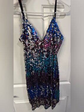 Sequin Ombre V-Neck Mini Dress